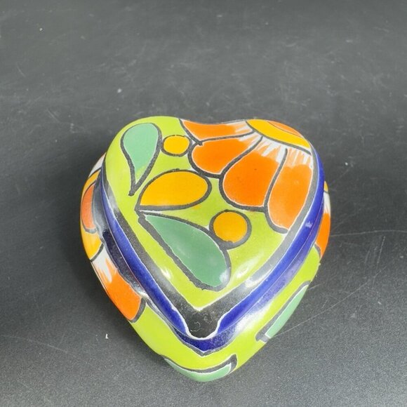 Mexican Pottery Heart Shape Trinket Dish Holder Jewelry Holder Container Marked - Picture 8 of 12